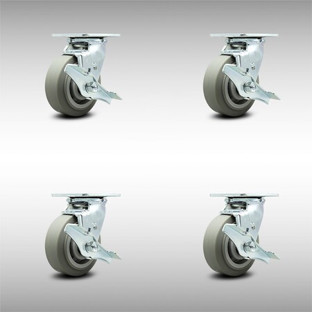 Service Caster 5 Inch SS Thermoplastic Rubber Caster Set with Roller Bearings&Brake/Swivel Lock SCC-SS30S520-TPRRF-TLB-BSL-4